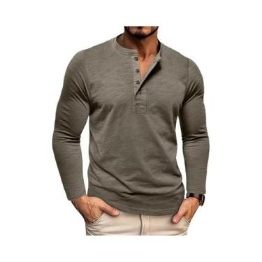 Imagem de Camiseta Masculina De Manga Longa Com Gola Henley, Ajuste Slim, Respir