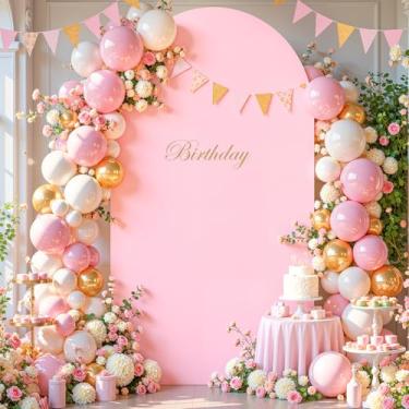 Imagem de Capa de arco rosa de 1,8 m com elástico e elastano para chá de bebê, para meninas, festa de aniversário, casamento, chá de noiva, balão, suporte de arco, decoração de banquete, foto de fundo