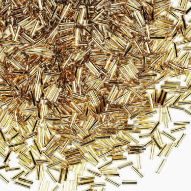 Imagem de Contas de corneta com acabamentos metálicos dourados, contas de semente de tubo longo de vidro para fazer joias, brincos DIY, pulseiras, suprimentos de artesanato para colar (tamanho: 2,5 x 9 mm)