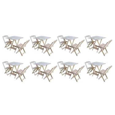 Imagem de Kit 8 Jogos de Mesa Dobravel com 2 Cadeiras de Madeira 70x70 Ideal par