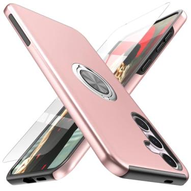 Imagem de Yamink Capa para Samsung Galaxy S26 com protetor de tela de vidro temperado, capa protetora híbrida 2 em 1, fina, durável, com suporte de anel magnético invisível para Galaxy S26 de 6,2 polegadas