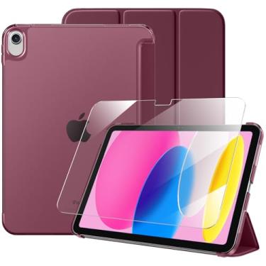 Imagem de Massten Capa para iPad (A16) 11ª geração 28 cm 2025 com protetor de tela, capa para iPad 10.9 polegadas 2022 linda fina rígida translúcida traseira totalmente protetora com três dobras, WineRed