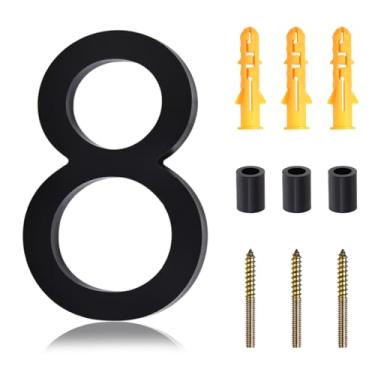 Imagem de GOLD DEER Casa flutuante de acrílico número 8 de 12 cm, números modernos semi-embutidos para uso externo, placa de endereço com acabamento fosco preto com kit de unhas para porta, caixa de correio