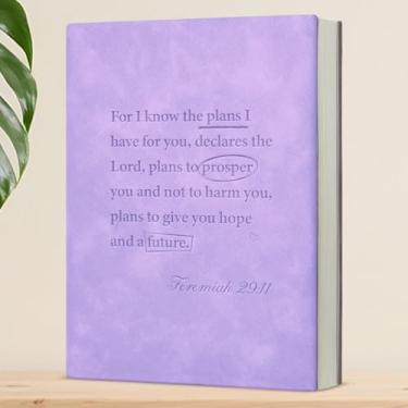 Imagem de Caderno cristão feminino, diário de versículo da Bíblia religiosa, presentes cristãos espirituais para mulheres, caderno de escrita das escrituras Jeramias 29:11, roxo