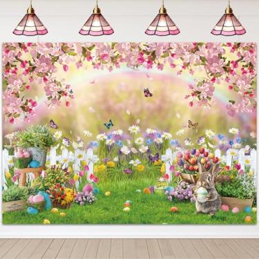 Imagem de Pano de fundo de primavera de Páscoa para fotografia, 25 x 20 m, flores rosa, gramado verde, cenário natural, decoração de festa de aniversário de Páscoa, adereços para fotos