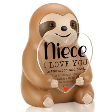 Imagem de Presente de preguiça para sobrinha I Love You to The Moon and Back, linda estatueta de incentivo de tia ou tio, decoração de mesa de agradecimento para aniversário de meninas, presente de apoio para