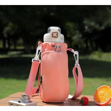 Imagem de Bolsa de transporte portátil para garrafa de água, alça de ombro transversal ajustável com bolso frontal com zíper, fecho de cordão adequado para atividades ao ar livre, viagens e caminhadas diárias