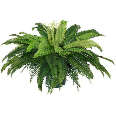 Imagem de QIANYUN Samambaia artificial de Boston, samambaias falsas grandes com folhas verdes realistas, plantas falsas penduradas realistas para decoração de casa, varanda, pátio e escritório (1, verde)