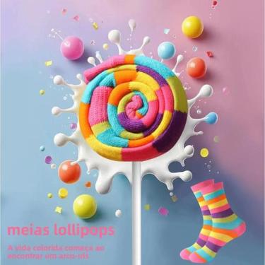 Imagem de Meias Masculinas De Cano Médio Coloridas Com Estampa De Pirulito Em Ca