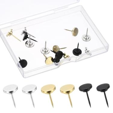 Imagem de PATIKIL 5 peças de pinos planos, preto/prateado/dourado tachinhas de metal para polegar para quadro de avisos, quadro de cortiça, mapas de parede, caixa de sombra, exibição de imagens, artesanato