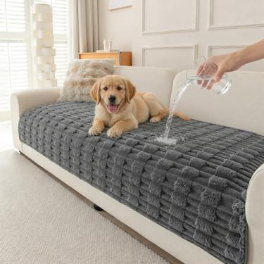 Imagem de MEETSKY Capa de sofá para sofá, à prova d'água, para 3 almofadas, aceita animais de estimação, antiderrapante, lavável, para sofá, tapete de cachorro para sofás, cinza escuro, 89 cm x 180 cm