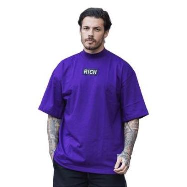 Imagem de Camiseta Oversized Gola Alta Borracha Black White Streetwear Confortavel Masculina Roxo-Masculino