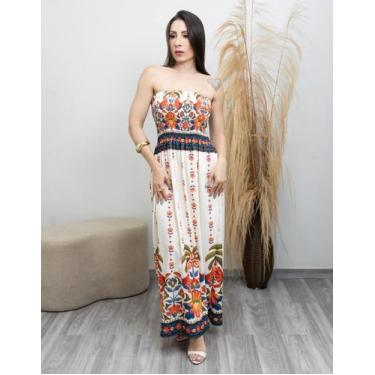 Imagem de Vestido Longo Feminino Estampado Floral sem alça Elegante Verão - SWIS