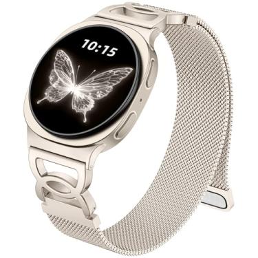 Imagem de Adorve Pulseira de metal compatível com Galaxy Watch 8 de 40 mm e 44 mm, Galaxy Watch 8 Classic de 46 mm, pulseira magnética milanesa sem lacunas para Samsung Watch com design exclusivo