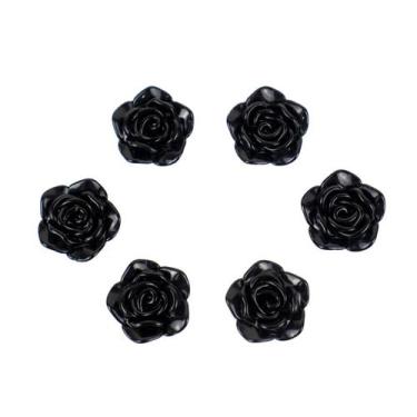 Imagem de Kit C/6 Miçangas em Plástico Flor Rosa Negra 2 cm - Lua Mística Origin