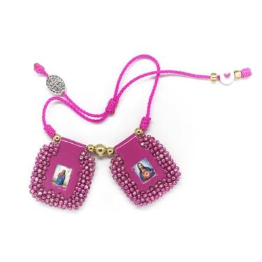 Imagem de Pulseira Escapular Artesanal Sagrado Coração de Jesus, Virgem Santa, Virgem Guadalupe e Arcanjo de São Miguel 2,5 x 3 cm por Zaraleas, Couro, Sem Pedra Preciosa