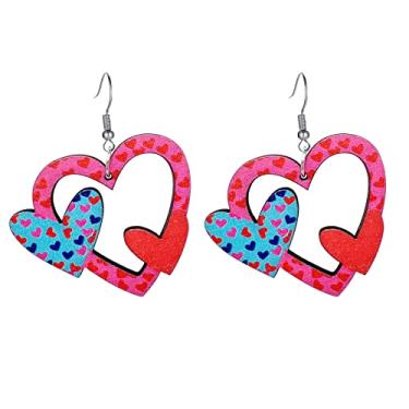 Imagem de Brincos de madeira para o Dia dos Namorados, brincos de amor rosa, brincos de gota, Madeira, Sem Pedra Preciosa