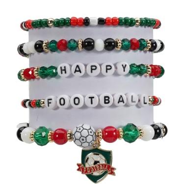 Imagem de Bookay Pulseiras de futebol americano para mulheres e homens – Joias esportivas empilháveis elásticas ajustáveis, presente ideal para fãs, treinadores e competições de dia de jogo, elastic, Plástico
