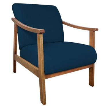 Imagem de Poltrona Liz Base Madeira Suede  - Doce Sonho Móveis, Azul Marinho