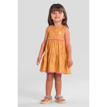 Imagem de Vestido infantil menina de florzinhas Brandili -Laranja, 10, Laranja