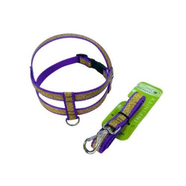 Imagem de Conjunto Peitoral de Nylon Super Glitter com Guia para Cachorro - Esti