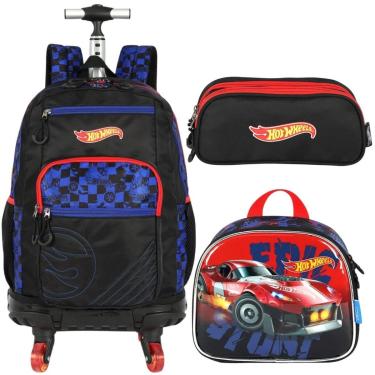 Imagem de KIT MOCHILA 4 RODINHAS LANCHEIRA ESTOJO ESCOLAR HOT WHEELS-Masculino