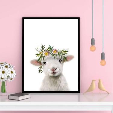 Imagem de Quadro Cabritinho Coroa De Flores Moldura Preta 24X18Cm