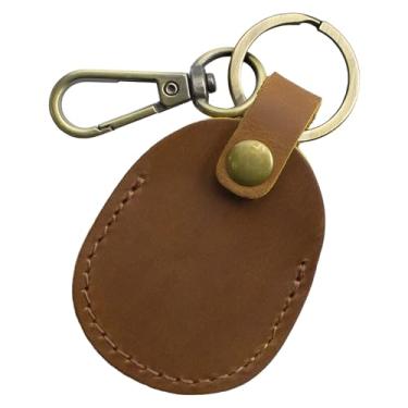 Imagem de Chaveiro Chris de couro genuíno compatível com AirTag, durável e seguro, compatível com AirTag, protetor compatível com suporte de etiqueta de ar com chaveiro de metal para chaves, bolsas de animais