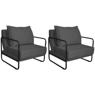 Imagem de Kit 02 Poltronas Decorativas Sevilha Base de Ferro Preta Linho - Doce 