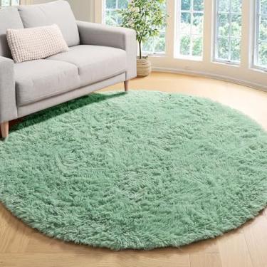 Imagem de ONASAR Tapete redondo verde sálvia 1,2 m, tapetes redondos macios para quarto de crianças, meninas e adolescentes, lindo tapete felpudo de pelúcia para berçário, sala de estar, sala de jogos,