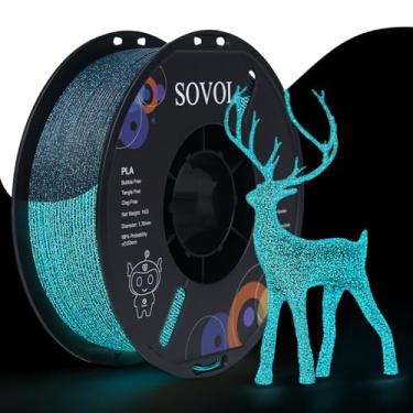 Imagem de Sovol Filamento de impressora 3D que brilha no escuro Filamento PLA 1,75 mm 1kg (2,2 lbs) Carretel Materiais de impressão 3D, precisão dimensional +/- 0,03 mm, azul brilhante
