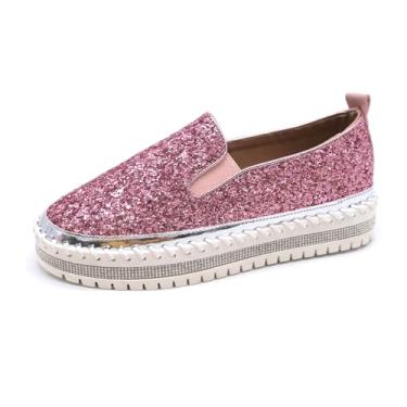 Imagem de WXLZBNFKG Tênis feminino de strass com glitter, moderno, confortável, sem cadarço, sem cadarço, caminhada, vestido de casamento, sapatos casuais, rosa, 36