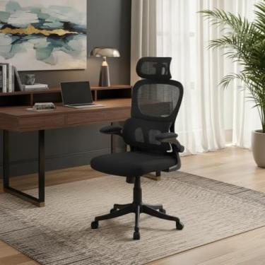 Imagem de Cadeira de Escritório Design Ergonômico com Suporte Lombar Independente, Malha Respirável e Encosto de Cabeça Ajustável Genebra B500 Preto LuvinCo
