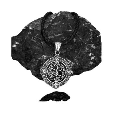 Imagem de Colar De Árvore Da Vida Em Aço Inoxidável Dourado Com Runas Nórdicas P