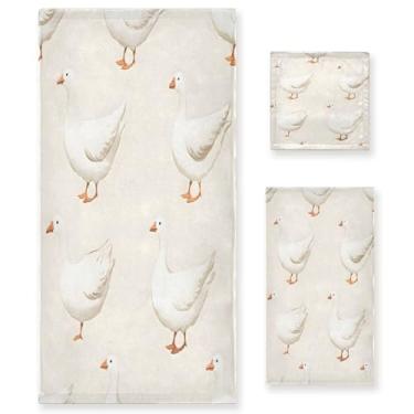 Imagem de xigua Conjunto de toalhas de banheiro de gansos brancos absorventes macios 3 peças toalha de banho toalha de mão toalhas decorativas para banheiro, academia, hotel, praia, piscina