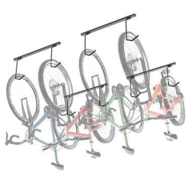 Imagem de TORACK Suporte de bicicleta suspenso para garagem, ganchos de armazenamento de bicicleta montados no teto para 4 bicicletas (horizontal) ou 8 bicicletas (verticais), ganchos de bicicleta ajustáveis