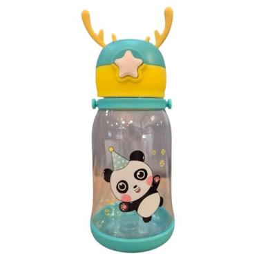 Imagem de Garrafa Infantil Portátil de Água com Canudo, Tampa Antivazamento, Bico de Silicone, Alça Ajustável e Design de Alce Multicolorido (Verde)