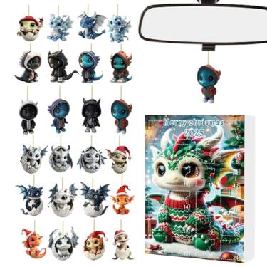 Imagem de Calendário com pingente de acrílico de Natal | Calendário de dragão com 24 pingentes de contagem regressiva para o Natal, lembrança colecionável de acrílico 2D, para cerca de sala de estar, cornija e