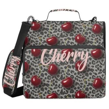 Imagem de SEHANY Fichário com zíper de leopardo cereja com alça de ombro, capacidade para 500 folhas, vários bolsos, 3 cm, 3 anéis Trapper Keeper