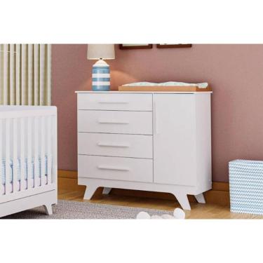 Imagem de Cômoda Infantil Retrô C- 1 Porta E 4 Gavetas Branco - Peroba