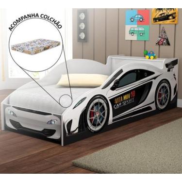 Imagem de Cama Quarto Carro Infantil Baú C/ Colchao Grade de Proteção - VITAMOV,