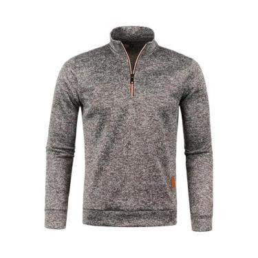 Imagem de Suéter Masculino De Gola Alta Com Zíper, Tricô Torcido, Cor Sólida, Pa