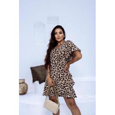 Imagem de Vestido Curto Transpassado Envelope - luh may, Onça, GG