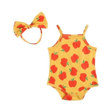 Imagem de Bodysuit De Algodão Sem Mangas Para Bebês Meninas Com Faixa Na Cabeça,