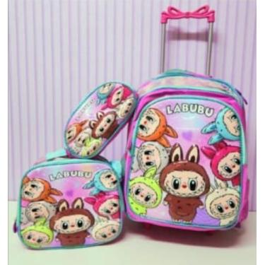 Imagem de Kit Mochila Escolar Labubu 3D com Rodinhas + Lancheira e Estojo - Toys