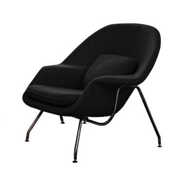 Imagem de Poltrona Womb Chair Sem Puff Base Preta Linho Preto