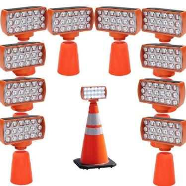 Imagem de Sinalizador Viario Solar Kit 10 Duas Cores Cone Alerta Noturna Obra Rodovia Seguranca Estrada Avenida Transito
