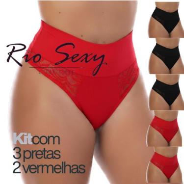 Imagem de Kit 5 Calcinhas Cintura Alta Microfibra detalhe Renda Conforto Dia a D