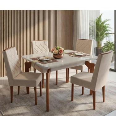 Imagem de Conjunto Mesa Retangular Abeille 114x93 com 4 Cadeiras Vidro Off White