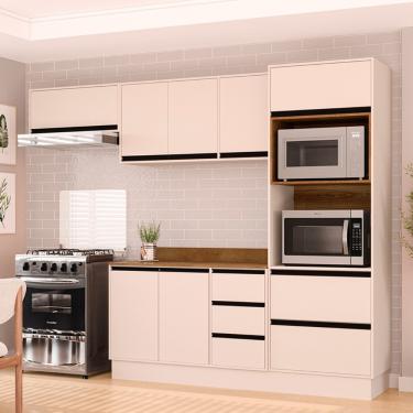 Imagem de Cozinha Modulada 4 Peças com Tampo e Rodapé Koya Politorno - Branco/Creme
